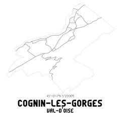 COGNIN-LES-GORGES Val-d'Oise. Minimalistic street map with black and white lines.
