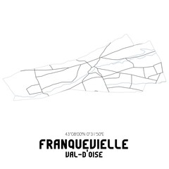 FRANQUEVIELLE Val-d'Oise. Minimalistic street map with black and white lines.