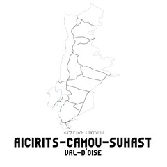 AICIRITS-CAMOU-SUHAST Val-d'Oise. Minimalistic street map with black and white lines.