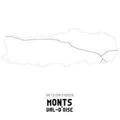 MONTS Val-d'Oise. Minimalistic street map with black and white lines.