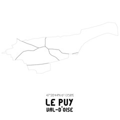 LE PUY Val-d'Oise. Minimalistic street map with black and white lines.