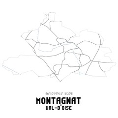MONTAGNAT Val-d'Oise. Minimalistic street map with black and white lines.