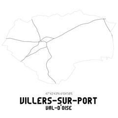 VILLERS-SUR-PORT Val-d'Oise. Minimalistic street map with black and white lines.