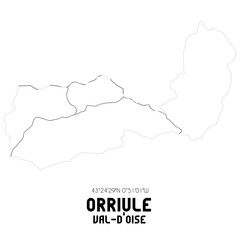 ORRIULE Val-d'Oise. Minimalistic street map with black and white lines.