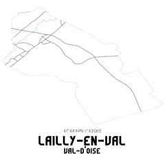 LAILLY-EN-VAL Val-d'Oise. Minimalistic street map with black and white lines.