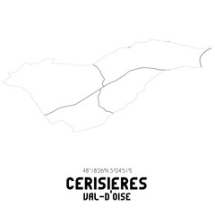 CERISIERES Val-d'Oise. Minimalistic street map with black and white lines.