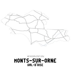 MONTS-SUR-ORNE Val-d'Oise. Minimalistic street map with black and white lines.