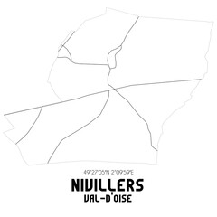 NIVILLERS Val-d'Oise. Minimalistic street map with black and white lines.