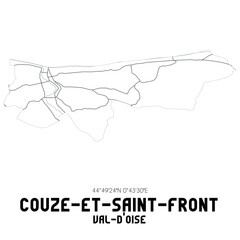 COUZE-ET-SAINT-FRONT Val-d'Oise. Minimalistic street map with black and white lines.