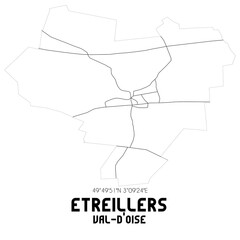 ETREILLERS Val-d'Oise. Minimalistic street map with black and white lines.