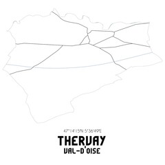 THERVAY Val-d'Oise. Minimalistic street map with black and white lines.