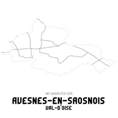 AVESNES-EN-SAOSNOIS Val-d'Oise. Minimalistic street map with black and white lines.