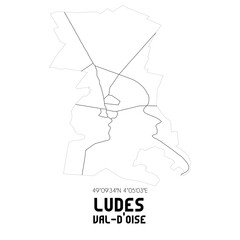 LUDES Val-d'Oise. Minimalistic street map with black and white lines.