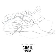 CREIL Somme. Minimalistic street map with black and white lines.