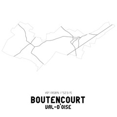 BOUTENCOURT Val-d'Oise. Minimalistic street map with black and white lines.
