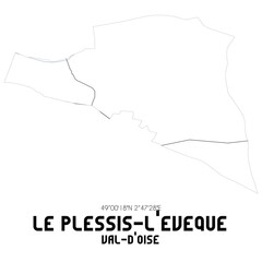 LE PLESSIS-L'EVEQUE Val-d'Oise. Minimalistic street map with black and white lines.