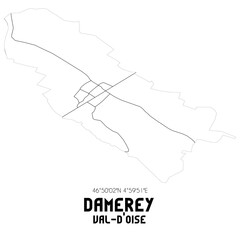 DAMEREY Val-d'Oise. Minimalistic street map with black and white lines.