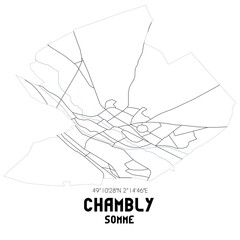 CHAMBLY Somme. Minimalistic street map with black and white lines.