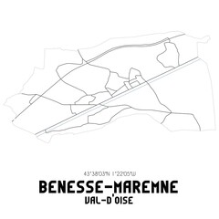 BENESSE-MAREMNE Val-d'Oise. Minimalistic street map with black and white lines.