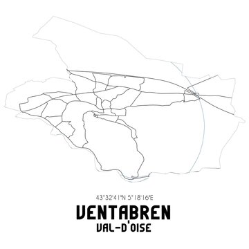 VENTABREN Val-d'Oise. Minimalistic street map with black and white lines.