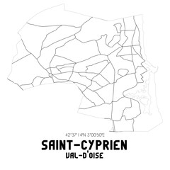 SAINT-CYPRIEN Val-d'Oise. Minimalistic street map with black and white lines.