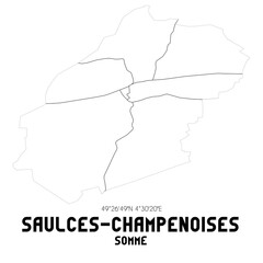 Obraz premium SAULCES-CHAMPENOISES Somme. Minimalistic street map with black and white lines.
