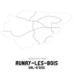 AUNAY-LES-BOIS Val-d'Oise. Minimalistic street map with black and white lines.