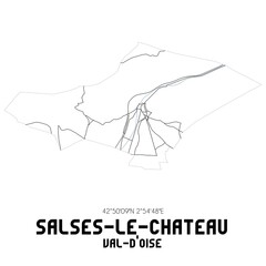 SALSES-LE-CHATEAU Val-d'Oise. Minimalistic street map with black and white lines.