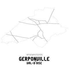 GERPONVILLE Val-d'Oise. Minimalistic street map with black and white lines.