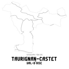 TAURIGNAN-CASTET Val-d'Oise. Minimalistic street map with black and white lines.