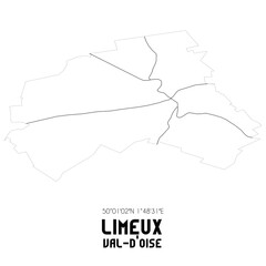 LIMEUX Val-d'Oise. Minimalistic street map with black and white lines.