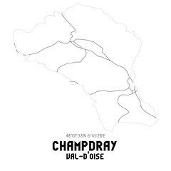 CHAMPDRAY Val-d'Oise. Minimalistic street map with black and white lines.