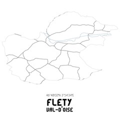 FLETY Val-d'Oise. Minimalistic street map with black and white lines.
