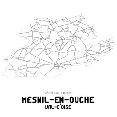 MESNIL-EN-OUCHE Val-d'Oise. Minimalistic street map with black and white lines.