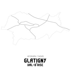 GLATIGNY Val-d'Oise. Minimalistic street map with black and white lines.