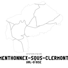 MENTHONNEX-SOUS-CLERMONT Val-d'Oise. Minimalistic street map with black and white lines.