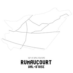 RUMAUCOURT Val-d'Oise. Minimalistic street map with black and white lines.