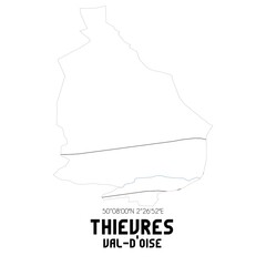 THIEVRES Val-d'Oise. Minimalistic street map with black and white lines.