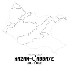 MAZAN-L'ABBAYE Val-d'Oise. Minimalistic street map with black and white lines.