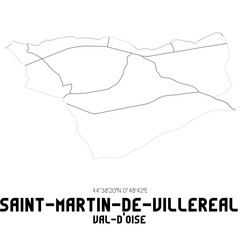 SAINT-MARTIN-DE-VILLEREAL Val-d'Oise. Minimalistic street map with black and white lines.