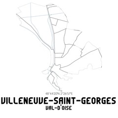VILLENEUVE-SAINT-GEORGES Val-d'Oise. Minimalistic street map with black and white lines.