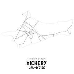 MICHERY Val-d'Oise. Minimalistic street map with black and white lines.