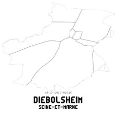 DIEBOLSHEIM Seine-et-Marne. Minimalistic street map with black and white lines.