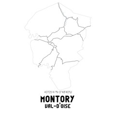 MONTORY Val-d'Oise. Minimalistic street map with black and white lines.