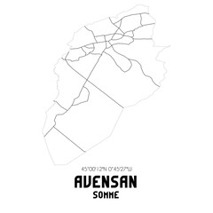 AVENSAN Somme. Minimalistic street map with black and white lines.