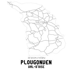 PLOUGONVEN Val-d'Oise. Minimalistic street map with black and white lines.