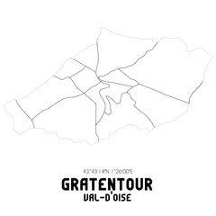 GRATENTOUR Val-d'Oise. Minimalistic street map with black and white lines.