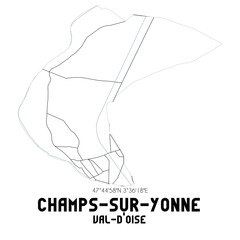 CHAMPS-SUR-YONNE Val-d'Oise. Minimalistic street map with black and white lines.