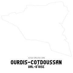 OURDIS-COTDOUSSAN Val-d'Oise. Minimalistic street map with black and white lines.