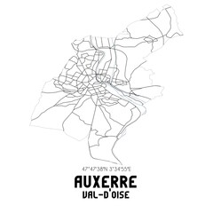 AUXERRE Val-d'Oise. Minimalistic street map with black and white lines.